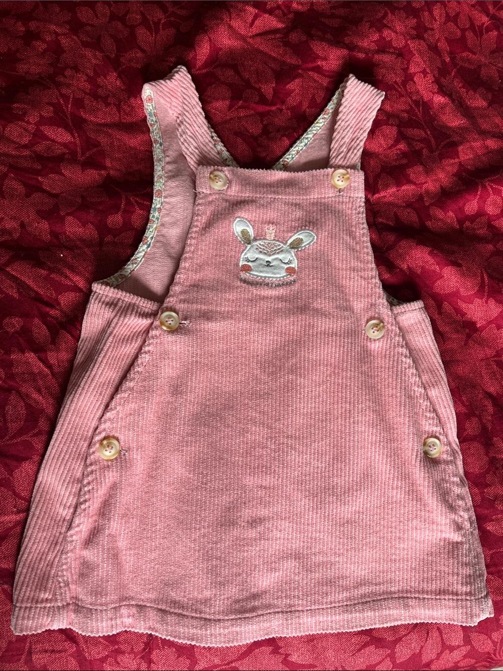 Pink Corduroy Bunny Pinafore Dress